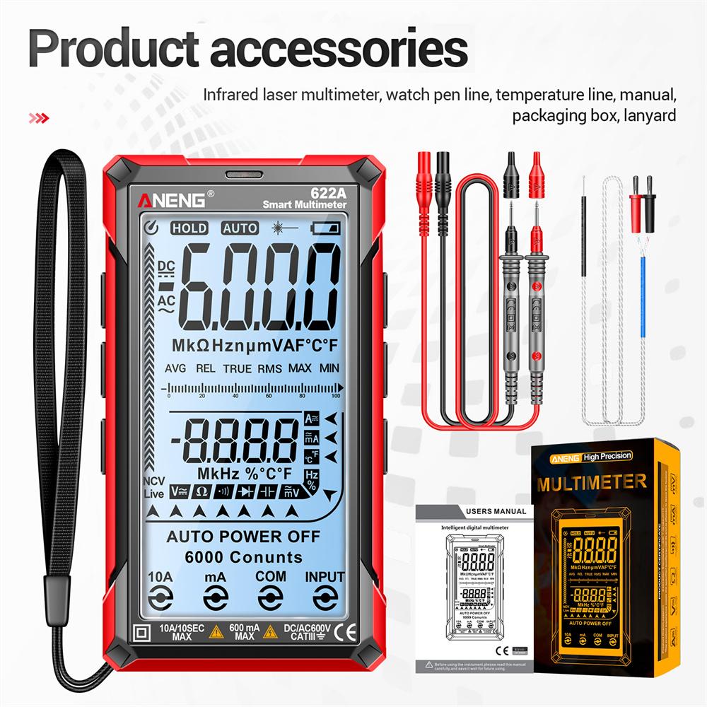 ANENG Digital Multimeter Tester Touch TRMS 9999 Counts Rechargeable Anti-burning Ohm Amp Volt Meter Electric Measuring Tool
