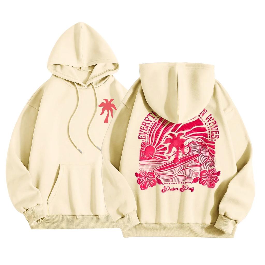 Осенне-зимняя женская модная толстовка с капюшоном с буквенным принтом и эстетикой заката, длинный рукав, мужской и женский пуловер