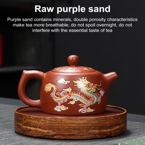 Yousheng Teapot with 2 Cups Dragon And Phoenix Color-changing Purple Clay Teapot Hand-made Zisha Tea Set Kung Fu Tea Pot for Teapot Tea Lovers Gift