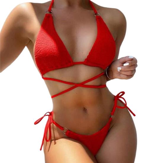 2 шт./компл. женский комплект бикини, однотонный, с бретелькой на шее, с несколькими бретелями, трехточечный