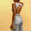 Women's Round Neck Sleeveless Sequined Jumpsuit All-match Fashionable Wide-leg Pants Suit