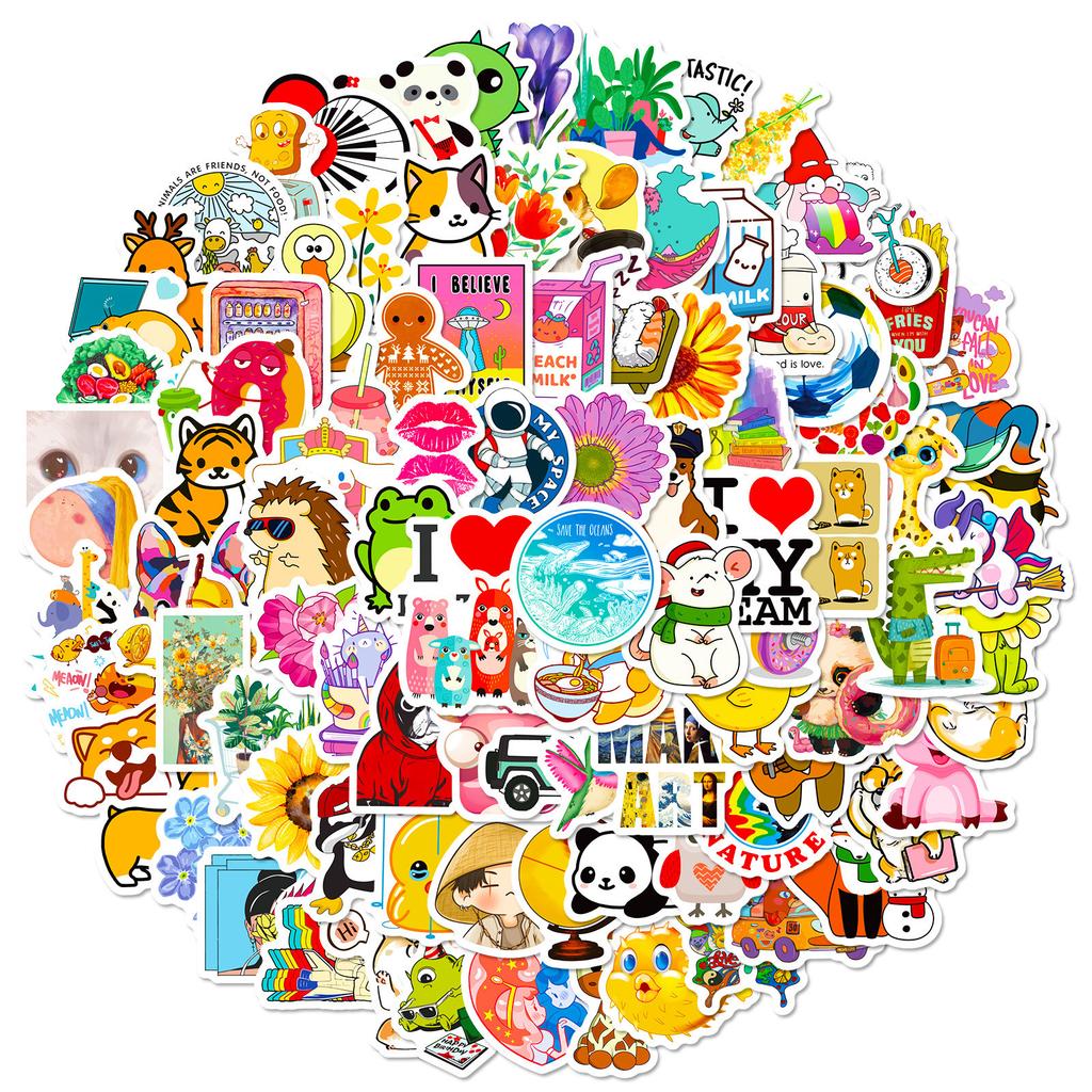 100 Small Size 4cm Globe Mix and Match Stickers Ebay Cute Cartoon Fresh Head