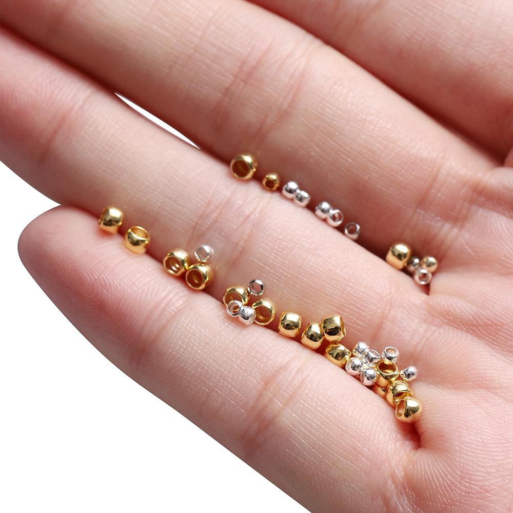 100pcs 1.2 1.5 2mm Stopper Spacer Beads Copper Plating Gold Color Hole Ball Crimp End Beads For Diy Jewelry Making Supplies