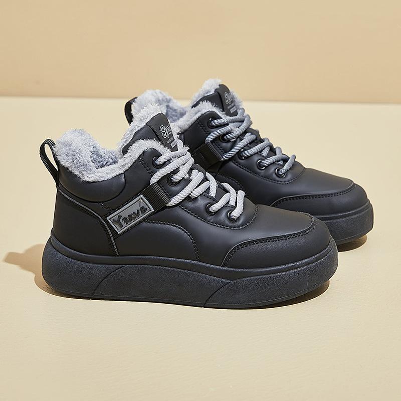 Женские зимние ботинки на толстой платформе, нескользящие короткие ботильоны, с подкладкой из искусственного меха, теплые высокие кроссовки для ходьбы на шнуровке для женщин