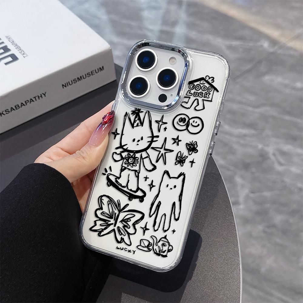 Ручной рисунок кота Защитный прозрачный чехол для телефона Для iPhone 17 Air 16 15 13 12 11 Pro Max Pro Plus Прозрачный легкий чехол