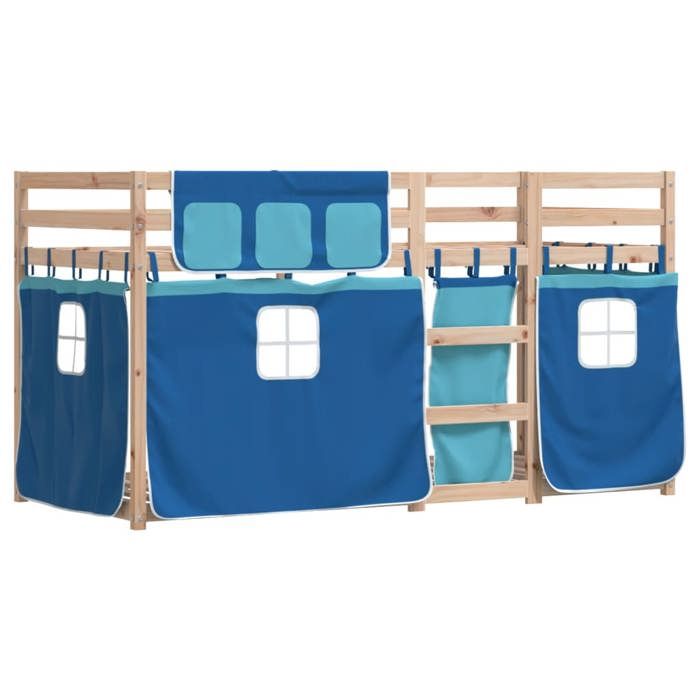VidaXL Lit superposé avec rideaux bleu 80x200 cm bois pin massif, lit, cadre de lit, lit superposé bas, meuble de chambre à 3283899