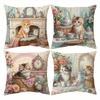 Vintage - Style Kitten Tea - Time Pillow CoversLiving Room Sofa Cushion Cover, Soft and Comfortable, Bedroom Room Decoration