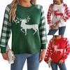 Women's Fashion Casual Loose Christmas Plaid Deer Pattern Contrast Color Sweater Long Sleeve Pullover Top