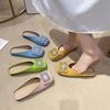 Internet Celebrity Bag Head Half Slippers Women's Fashion Square Head 2025 New Summer Outer Wear Handmade Flat Bottom Square Buckle Rhinestone Shoes