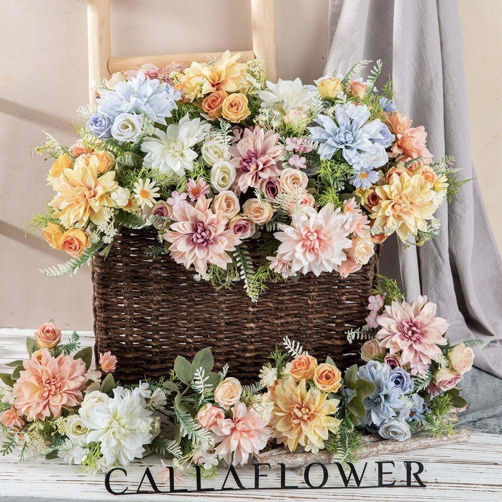 Plastic Artificial Dahlia Rose Flowers Realistic Fake Flowers  Living Room Decor