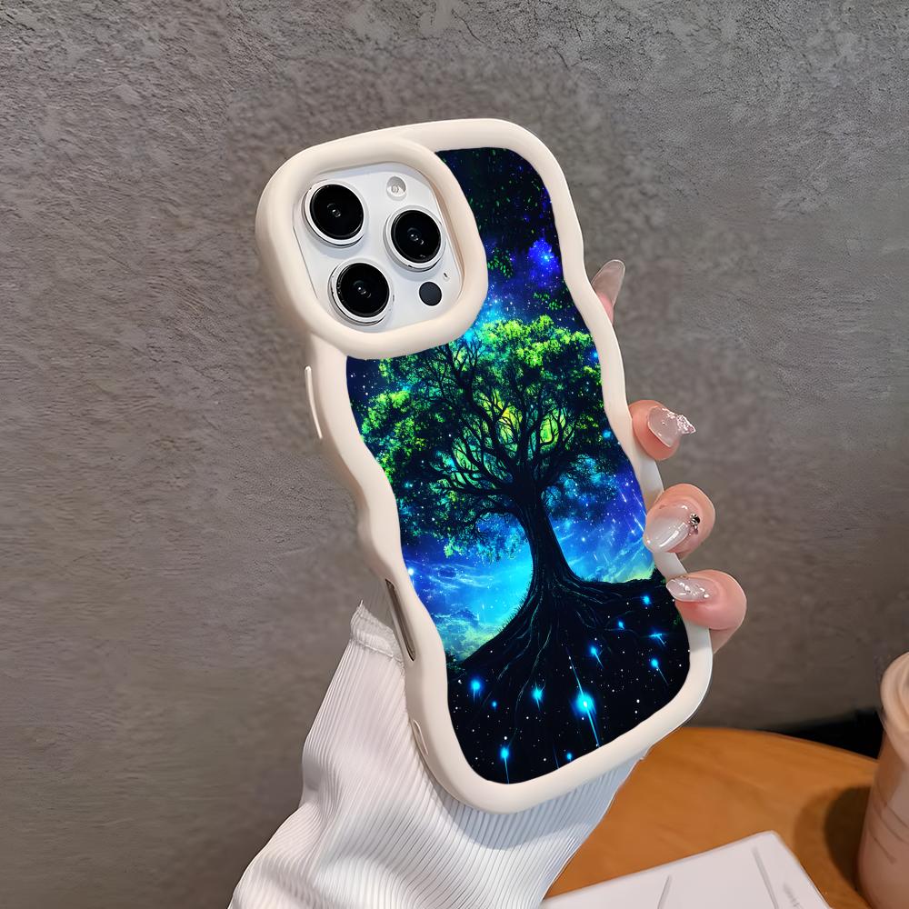 World Life Tree Mobile Phone Case for iPhone 17 16 15 14 13 12 11 Air Pro Max Plus Wavy Edge TPU Colorful Cover Cover Pretty