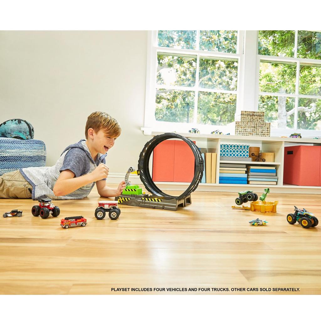 Hot Wheels Monster Truck Big Loop Challenge Play Set Car Play Monster Truck X Mini Car X Total of 8 Units Years Old and HGV15 [Mini Set] 4, 4, [4 Up]