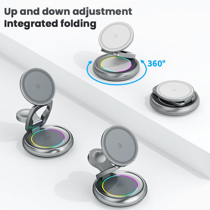LFX-208 3-in-1 Wireless Charger 15W Fast Wireless Charging Stand for iPhone/Apple Watch/Airpods