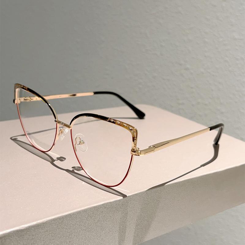 KAMMPT Women's Trendy Metal Eyeglass Frame Trans Lens Glasses Alloy Non-prescription Fake Glasses New Cat Eye Irregular Eyewear