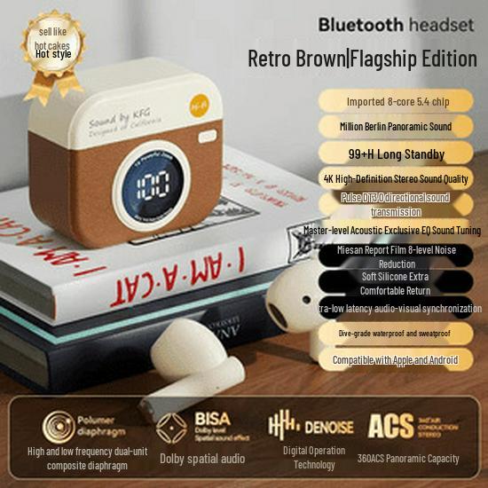 Q86 Ретро-камера Стиль Bluetooth Чехол для Наушников с Цифровым Дисплеем и Длительным Сроком Работы Батареи - Оригинальные Внутриканальные Наушники Серии Q