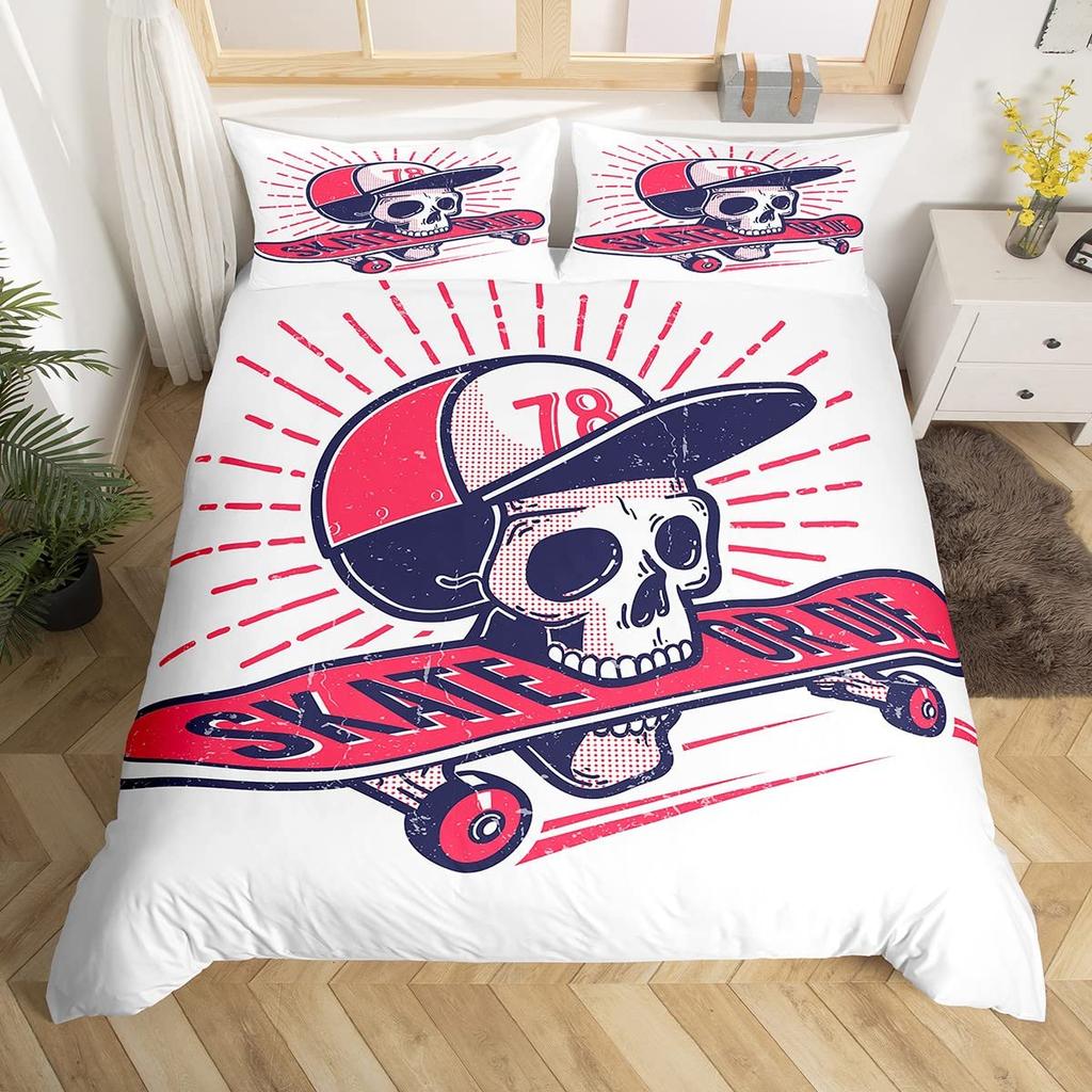 Skateboard Duvet Cover Set Full Size For Boys Teens Extreme Sports Bedding Set Youth Comforter Cover Graffiti Style Duvet Cover
