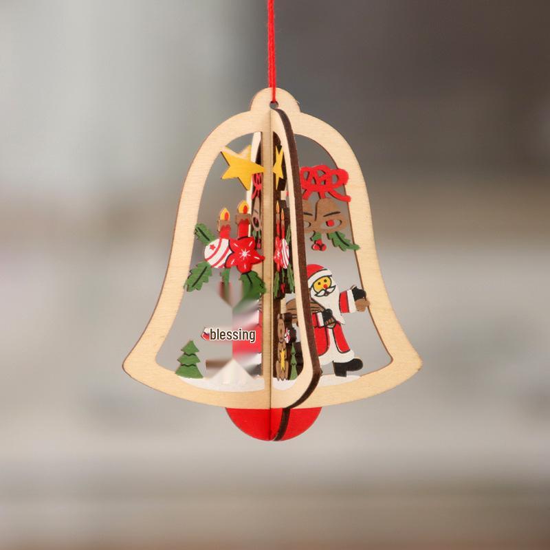 Wooden Laser-Cut Christmas Tree Ornaments: Small Star & Bell Pendants