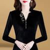 Temperament V-neck Base Shirt for Women Long-sleeved Winter New Style Middle-aged Mother Slim Gold Velvet Top