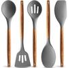 Набор силиконовых кухонных принадлежностей для приготовления пищи, 5 шт., антипригарные, термостойкие, с деревянной ручкой (Серый, 5)