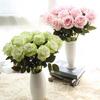 10Pcs Artificial Rose with Green Leaves Fake Silk Flower Wedding Halloween Party