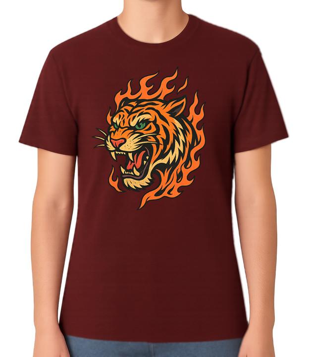 Flaming Tiger Head Unisex T-Shirt Fierce Fire Animal Graphic Tee