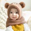 Children's Hat Wool Cartoon Shape Warm Solid Color Hooded Bib For 3-24 Months