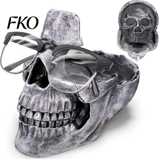 Cool Skull Gift Idea Resin Multifunctional Storage Tray, Gothic Eyeglasses Holder Jewelry Organizer for Creative Sculpture Keys Coins Trinkets,