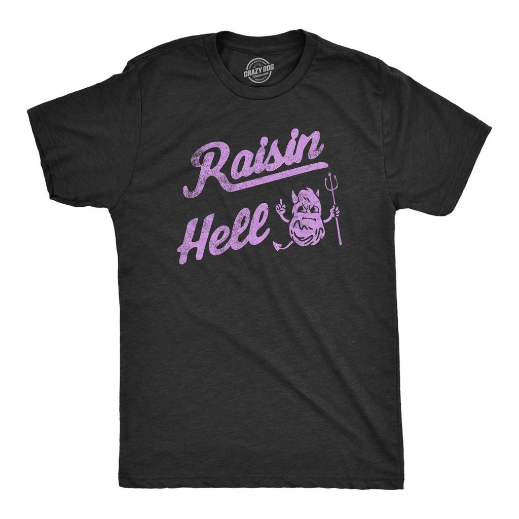Mens Raisin Hell T Shirt Funny Evil Devil Fruit Joke Tee for Guys
