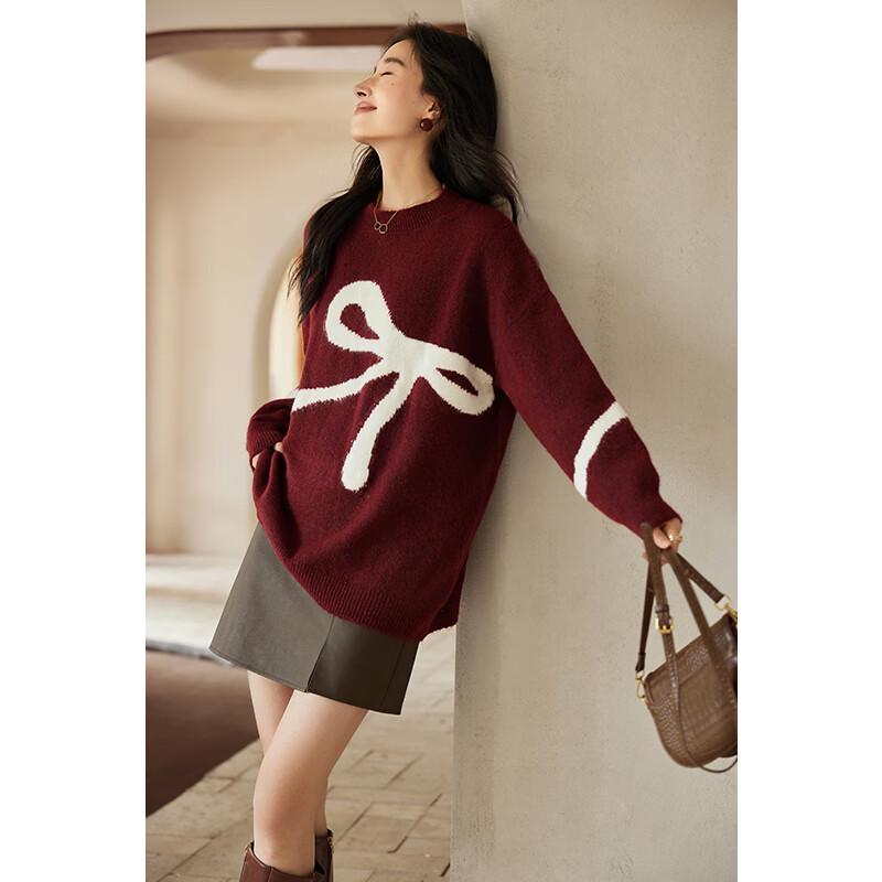 VICTORIA&VERA Женский зимний расслабленный свитер крупной вязки с длинным рукавом и бантом V8901S17263