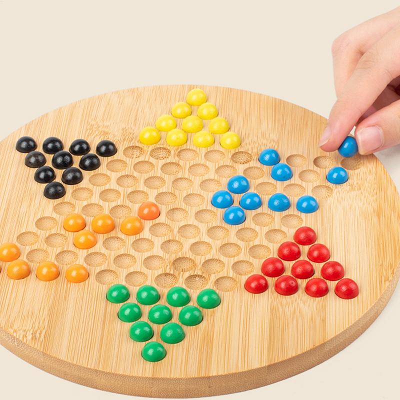 Chinese Checkers Game Set Wood Beads Chinese Checkers Plate Strategy Puzzle Family Board Game For Boys Girls Friends