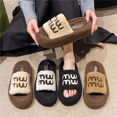 Новое буквенное слово Мао Мао перетаскивание женщин Интернет знаменитости осень и зима мягкая подошва домашние хлопковые тапочки корейский рулон плюшевые тапочки женщины