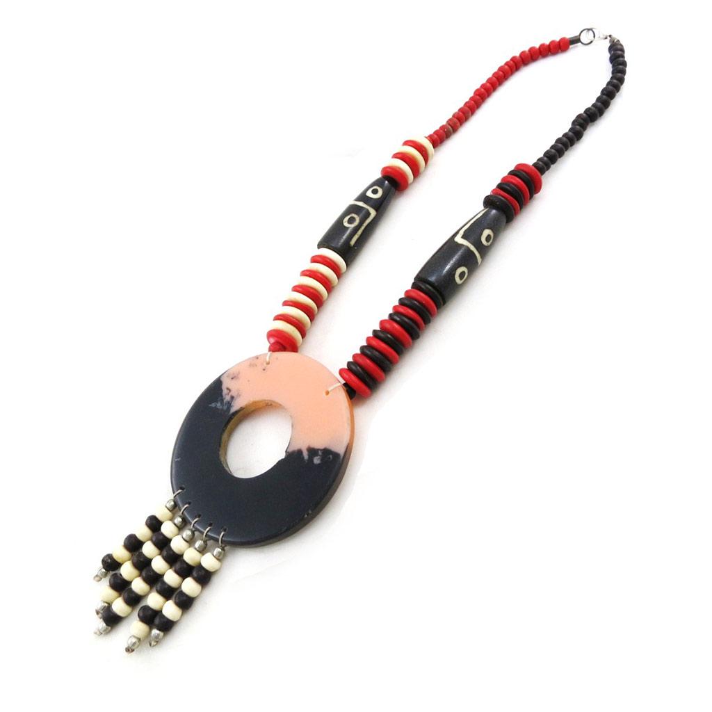 Les Trésors De Lily [B8090] - 'Naia' Necklace Red Pink Brown