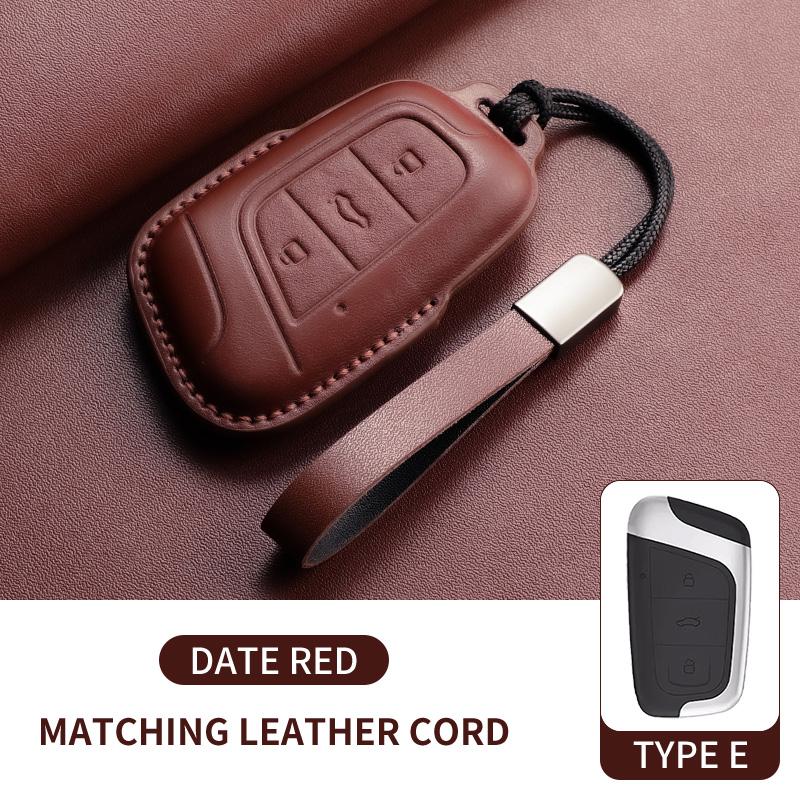 Leather Car Key Case Cover Shell Fob For Chery Eq1 Little Ant Car Remote Smart Keychain Holder Decorative Protecter Accessories