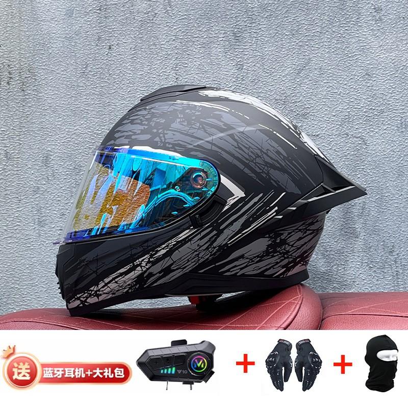 Full Face Motorcycle Helmet With External Bluetooth Module Men Women Large Rear Wing Sport Style DOT Approved