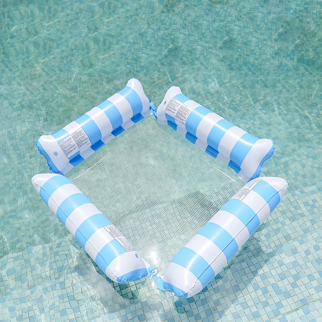 Inflatable Floating Lounger Chair, Foldable Backrest Striped Water Hammock for Adults, Portable Swimming Pool Beach Lounge Bed