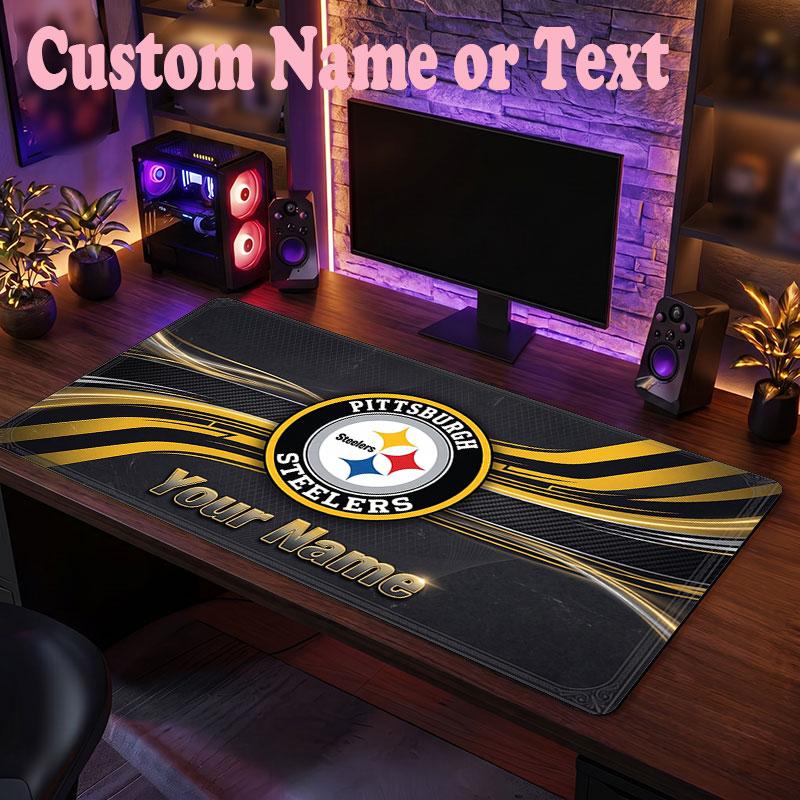 Pittsburgh Steelers Customized Name Text Mouse Pad, Large Desk Mouse Mat Personalized Home Office Present