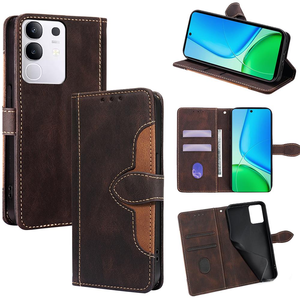 For Vivo Y29 4G Case Leather Wallet Phone Cover with Straw Hat Magnetic Clasp
