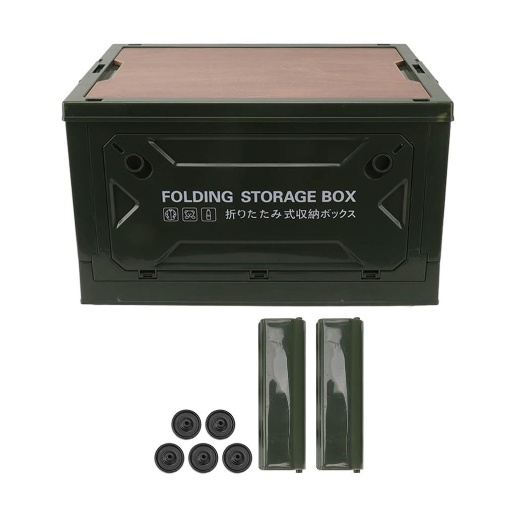 Folding Camping Storage Box with Wooden Lid Collapsible Storage Bin Container with Wheels for Car