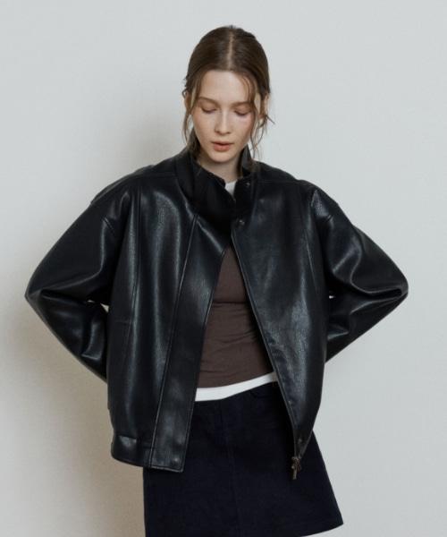 DEPOUND High-Neck Leather Jacket [Black]