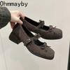 New Spring Square Toe Women Mary Jane Shoes Fashion Shallow Butterfly-knot Shoes Concise Square Heels Shoes