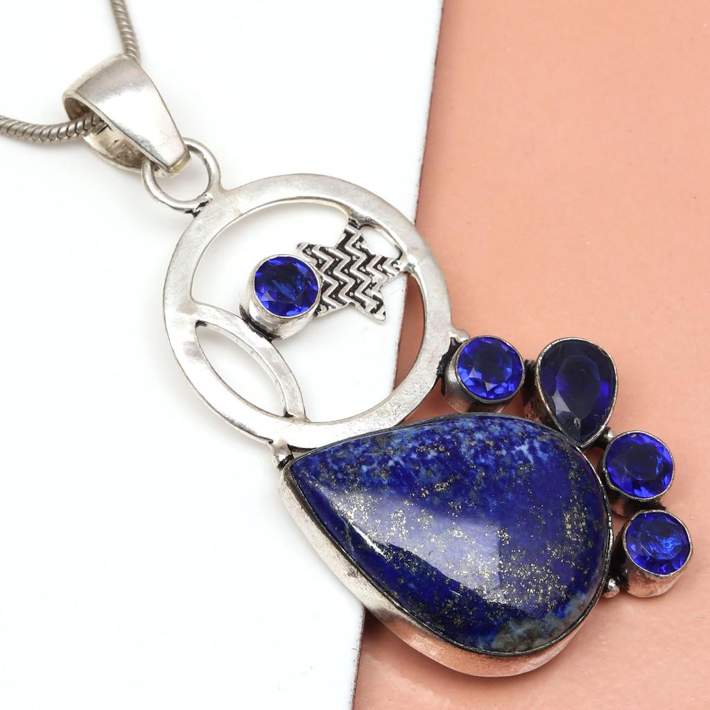 Pendant Lapis Lazuli Silver Jewelry 2.5" Gemstone Handmade Sterling Silver