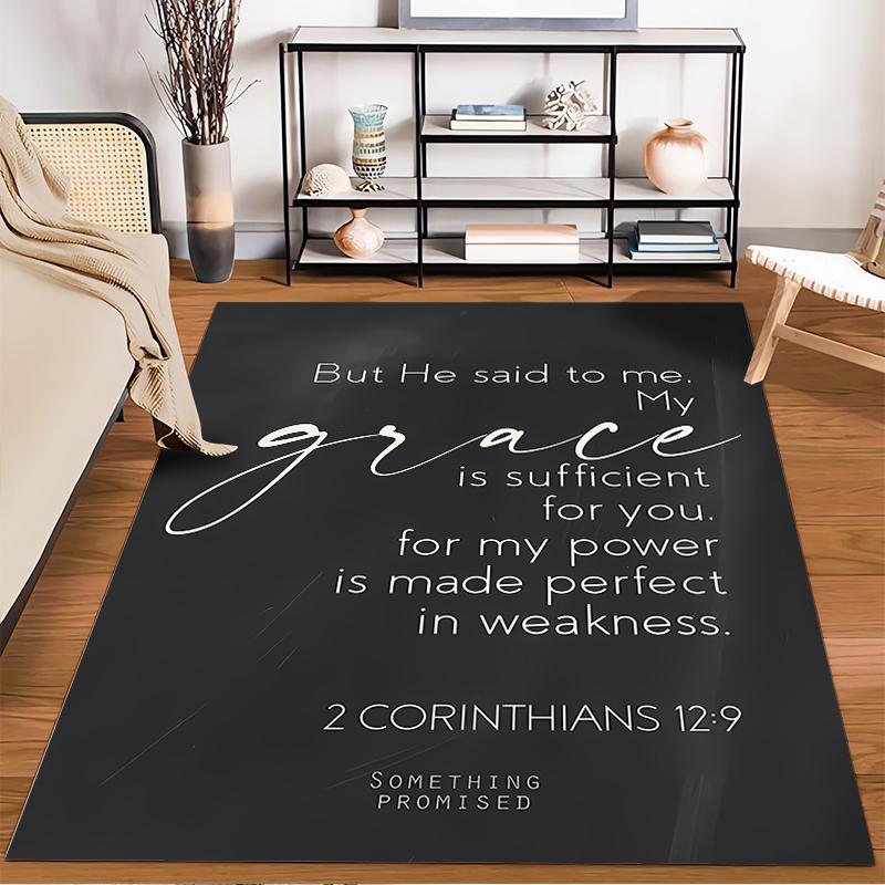Grace Quote from 2 Corinthians 12:9 Rug Non-slip rug suitable for living room and bedroom sofas.