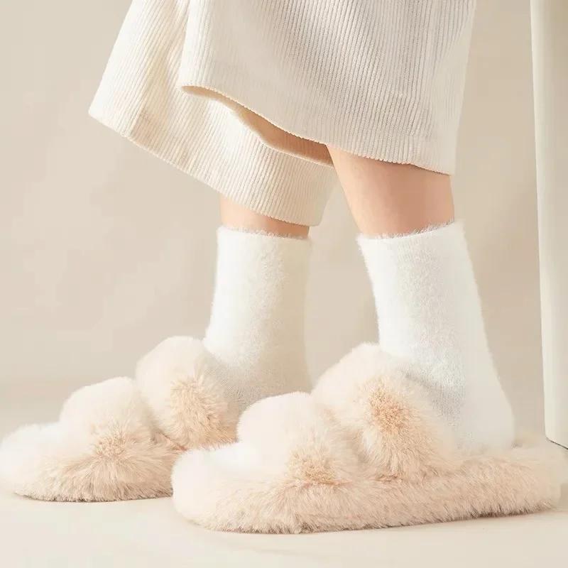 Плюшевые носки из норки конфетного цвета Высококачественные Мягкие Суперэластичные Бархатные Утепленные Зимние Напольные Флисовые Гольфы средней длины для Женщин