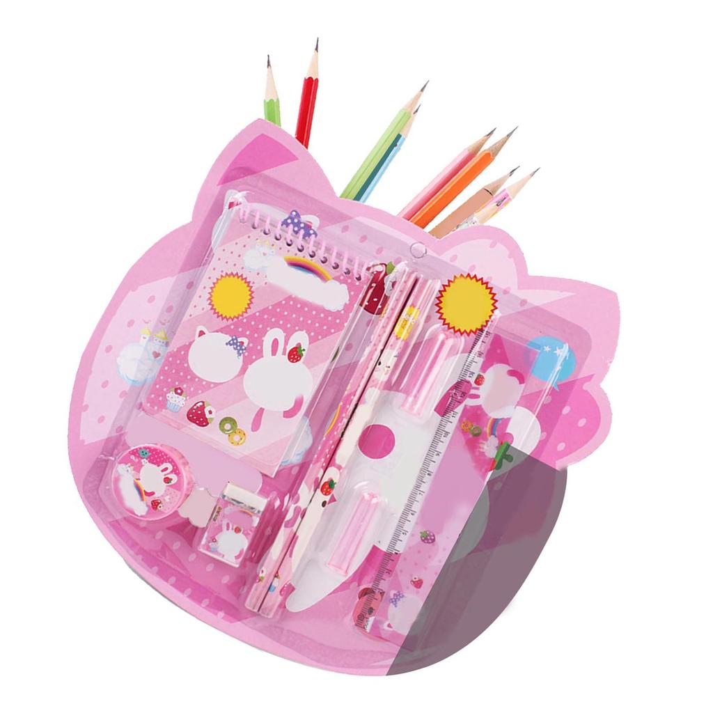 Мультяшный канцелярский набор легкий портативный карандаш ластик линейка блокнот канцелярские принадлежности для детей розовый