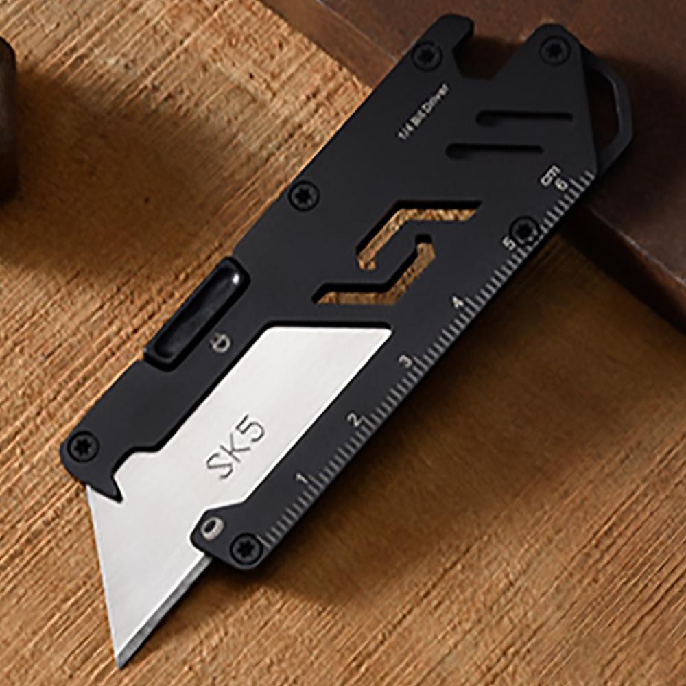 Универсальный нож с выдвижным лезвием, карманный инструмент, 5-в-1, многофункциональный DIY-брелок, нож для бумаги, острый резак для коробок с открывалкой, шестигранный ключ
