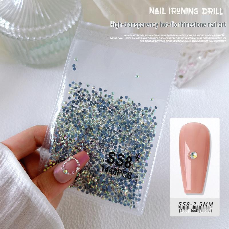 1440-Piece Aurora White AB Transparent Round Nail Art Rhinestones - Non-Fall-Off Flatback Glass Diamonds