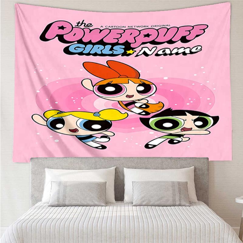 Custom Name The Powerpuff Girls Print Tapestry, Backdrop, Easy Setup, Ideal for Bedroom, Office & Living Room, with Aesthetic Wall Hanging Decor.