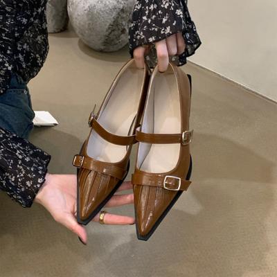 Туфли Мэри Джейн с острым носком на высоком каблуке, женские плиссированные туфли с пряжкой на поясе, модные туфли на низком каблуке для офиса, вечеринки, свадьбы 2024