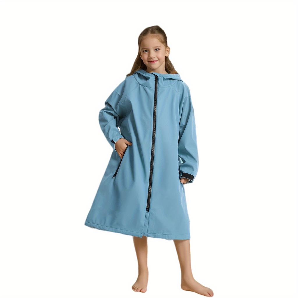 Современный стиль, Супервпитывающий полиэстеровый микрофибровый пляжный халат для детей, Теплый, Ветрозащитный, Быстросохнущий, Дизайн на космическую тематику с карманами на молнии и капюшоном