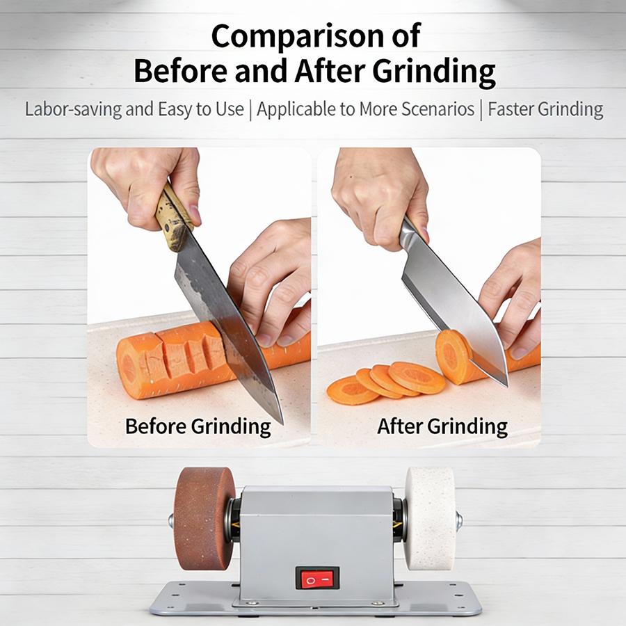 Mini Electric Bench Grinder Sharpener, Stainless Steel Body, Coarse & Fine Wheel, Multi-Function Tool Grinding Machine